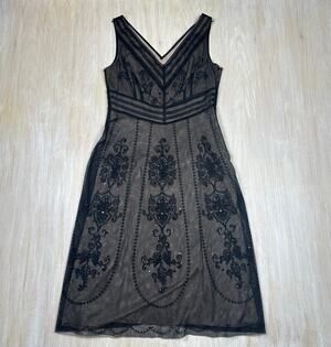 Loft Black Embroidered Mesh Elegant Romantic Date Night Cocktail Party Dress 6